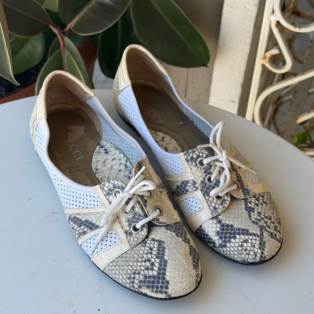 Sesto Meucci leather/ faux snakeskin loafer flats shoes lace up size 6